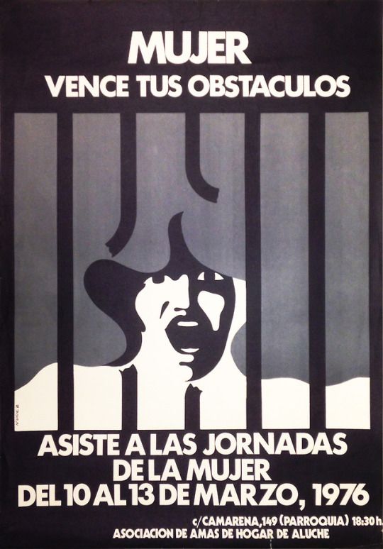 Mujer, vence tus obstáculos. Asociación de Amas de Hogar de Aluche, 1976. Ilustración Nuñez.